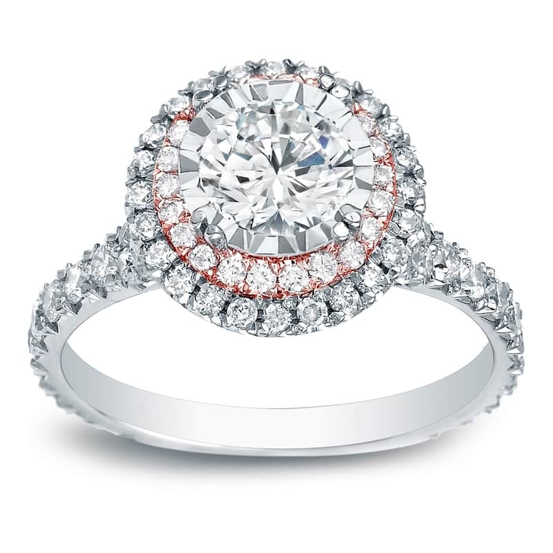 Auriya 14k Gold Two-tone Gold 1 3/5ctw Double Halo Diamond Engagement Ring