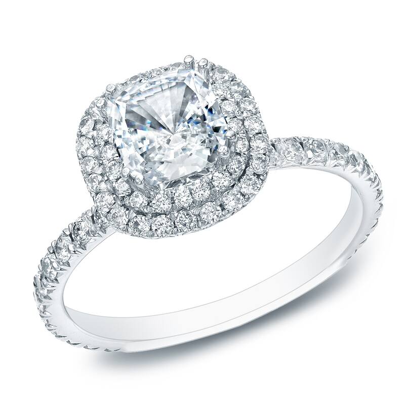Auriya 14k Gold 1 carat TW Cushion-cut Double Halo Diamond Engagement Ring