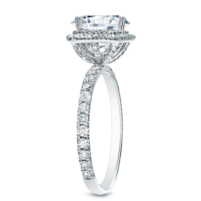 Auriya 14k Gold 1 carat TW Cushion-cut Double Halo Diamond Engagement Ring