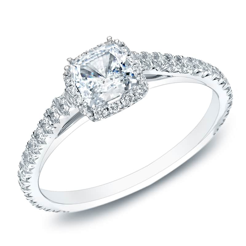 Cushion Cut 1ct TDW Diamond Halo Engagement Ring in 14KT Gold by Auriya