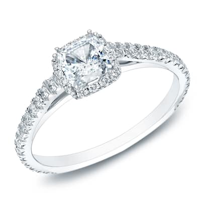 Cushion Cut 1ct TDW Diamond Halo Engagement Ring in 14KT Gold by Auriya