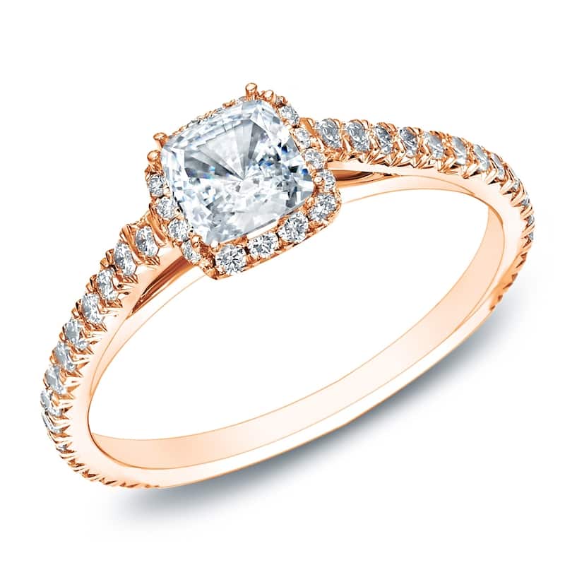 Cushion Cut 1ct TDW Diamond Halo Engagement Ring in 14KT Gold by Auriya