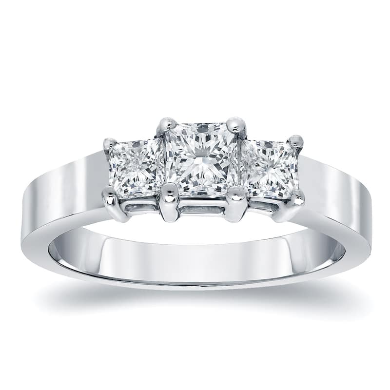 Auriya 14k Gold 1/2 carat TW Princess-cut 3-stone Diamond Engagement Ring