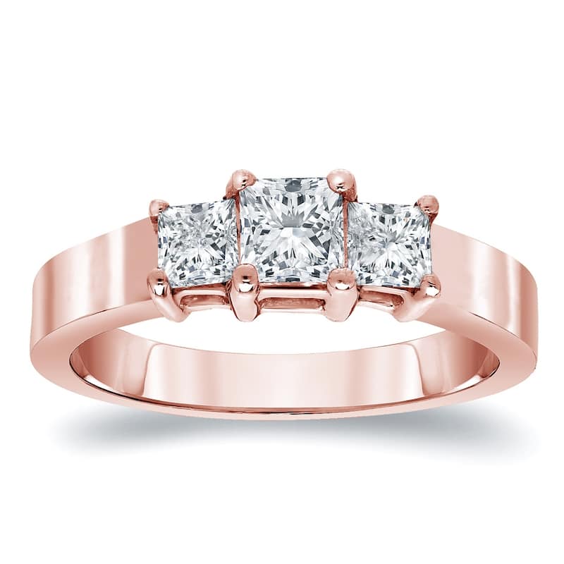 Auriya 14k Gold 1/2 carat TW Princess-cut 3-stone Diamond Engagement Ring