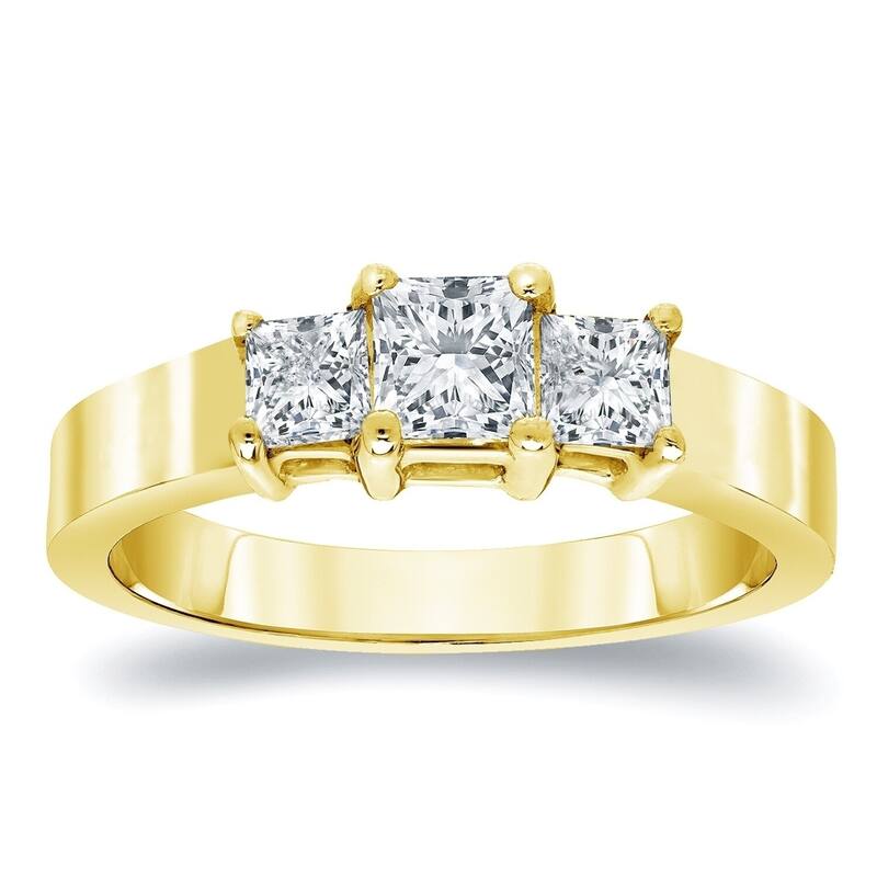 Auriya 14k Gold 1/2 carat TW Princess-cut 3-stone Diamond Engagement Ring - 9 - Yellow