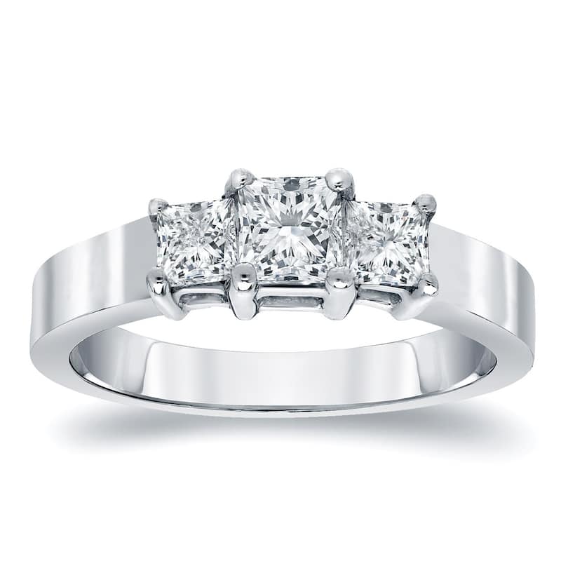Auriya 14k Gold 1/2 carat TW Princess-cut 3-stone Diamond Engagement Ring - 8 - White