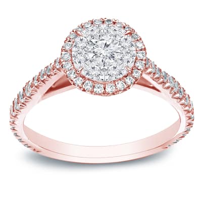 Round 1 carat TDW Cluster Diamond Halo Engagement Ring in 14k Gold by Auriya