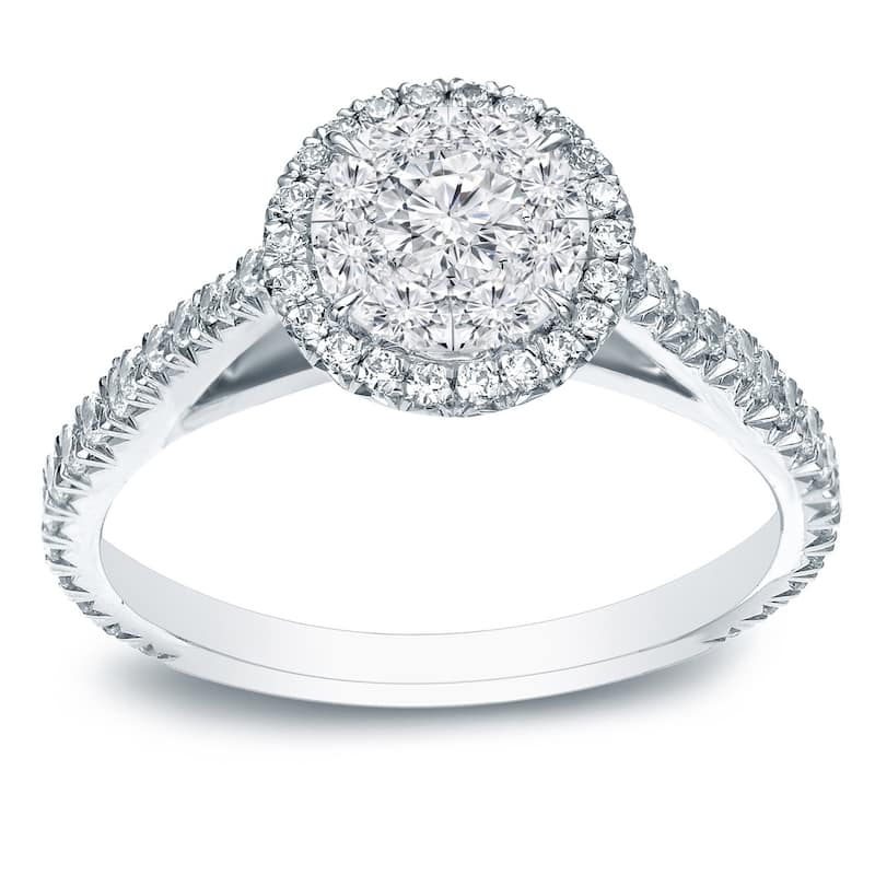 Round 1 carat TDW Cluster Diamond Halo Engagement Ring in 14k Gold by Auriya