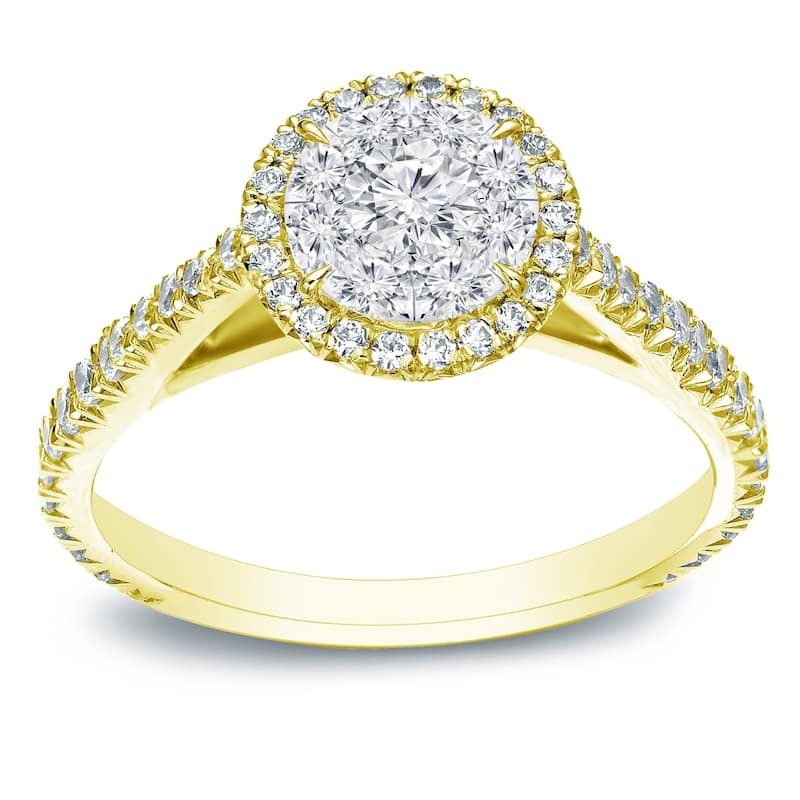 Round 1 carat TDW Cluster Diamond Halo Engagement Ring in 14k Gold by Auriya
