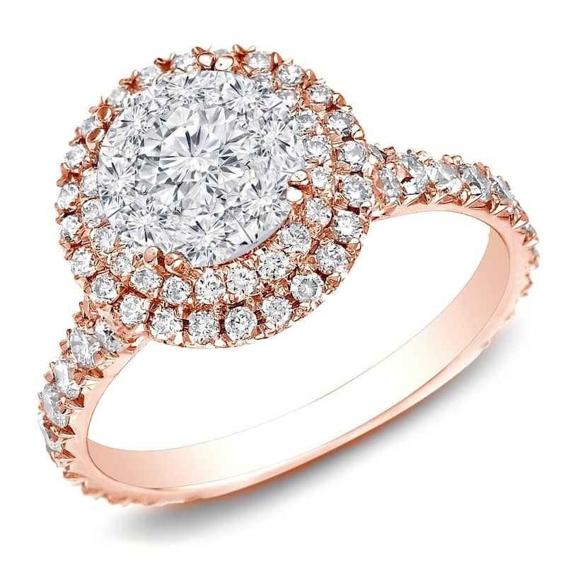 Auriya 14k Gold 1 1/2ctw Double Halo Diamond Engagement Ring - 6 - Rose