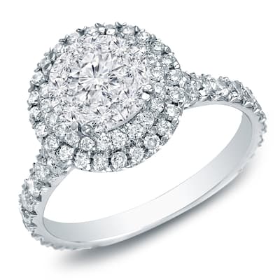 Auriya 14k Gold 1 1/2ctw Double Halo Diamond Engagement Ring