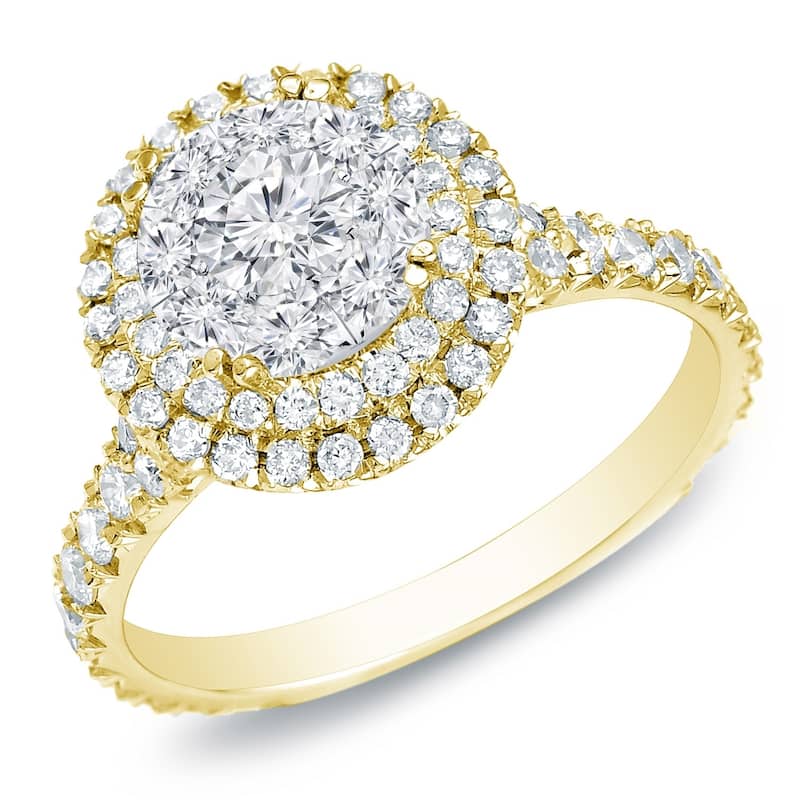 Auriya 14k Gold 1 1/2ctw Double Halo Diamond Engagement Ring