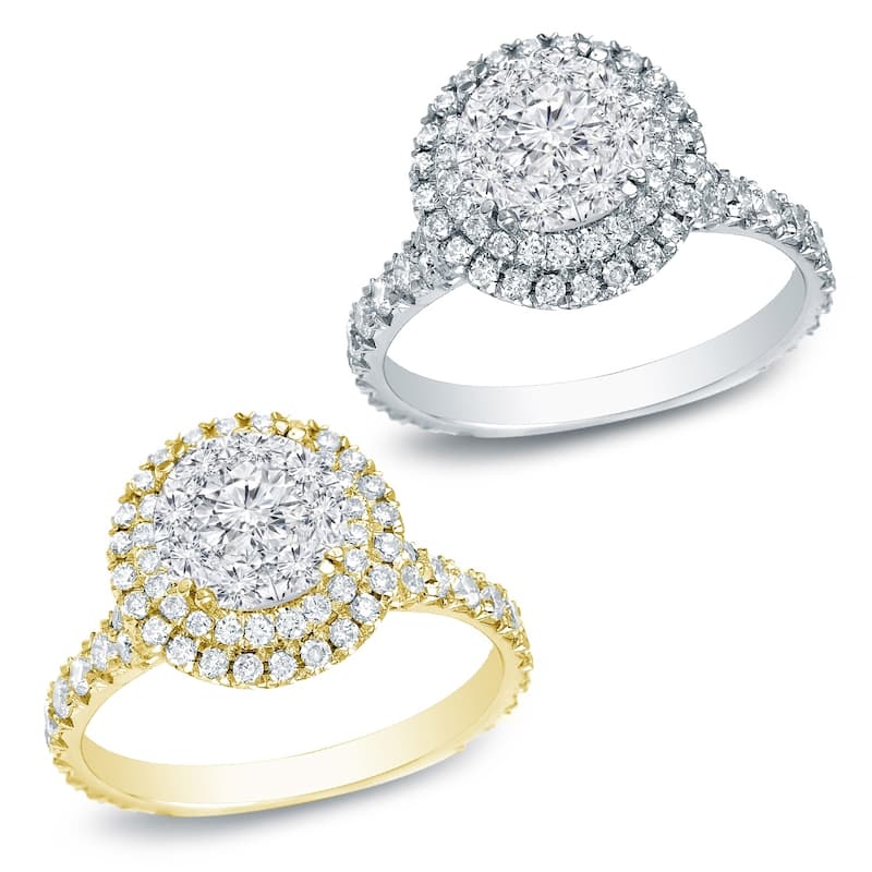 Auriya 14k Gold 1 1/2ctw Double Halo Diamond Engagement Ring