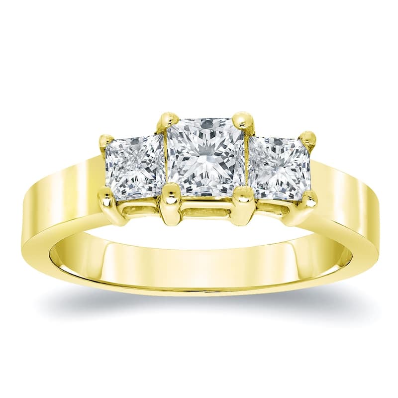 Auriya 14k Gold 1 carat TW Princess-cut 3-stone Diamond Engagement Ring