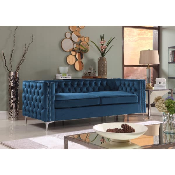 slide 1 of 19, Chic Home Monet Velvet Button-tufted Silver Nailhead Trim Modern Sofa
