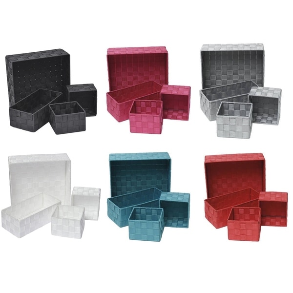 Checkered Woven Strap Storage Utilities Shelf Baskets Storage Set of 4 - 11 L x 11 W x 3.12 H
