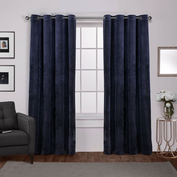 slide 39 of 48, ATI Home Velvet Heavyweight Light Filtering Grommet Top Curtain Panel Pair 54X108 - Navy