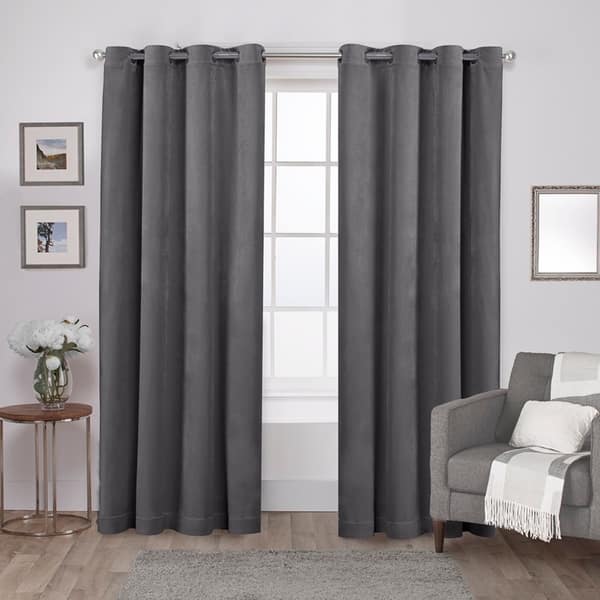 slide 2 of 48, ATI Home Velvet Heavyweight Light Filtering Grommet Top Curtain Panel Pair 54X108 - Soft Grey