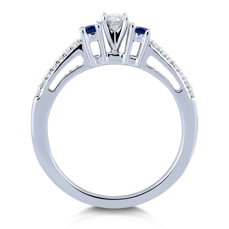 Annello by Kobelli 10k White Gold 1/4ct TGW Three Stone Diamond and Sapphire Promise Ring