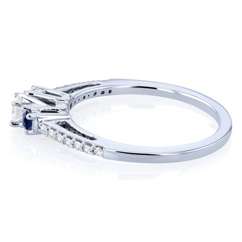 Annello by Kobelli 10k White Gold 1/4ct TGW Three Stone Diamond and Sapphire Promise Ring
