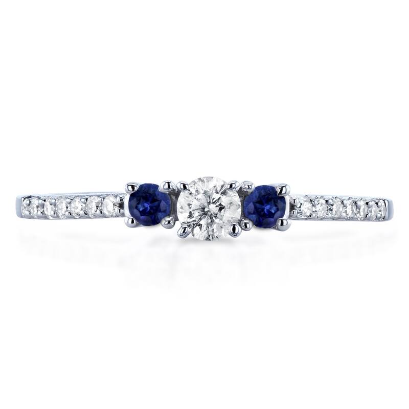 Annello by Kobelli 10k White Gold 1/4ct TGW Three Stone Diamond and Sapphire Promise Ring