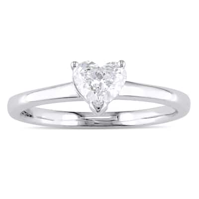 Miadora Signature Collection 14k White Gold 1/2ct TDW Heart-Cut Diamond Solitaire Engagement Ring