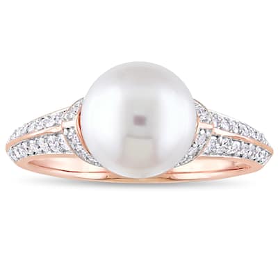 Miadora Signature Collection 10k Rose Gold Cultured Freshwater Pearl and 1/3ct TDW Diamond Ring (9-9 - White