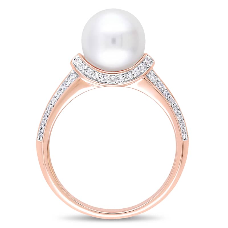 Miadora Signature Collection 10k Rose Gold Cultured Freshwater Pearl and 1/3ct TDW Diamond Ring (9-9 - White