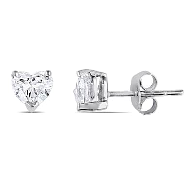 Miadora Signature Collection 14k White Gold 1ct TDW Heart-Cut Diamond Solitaire Stud Earrings