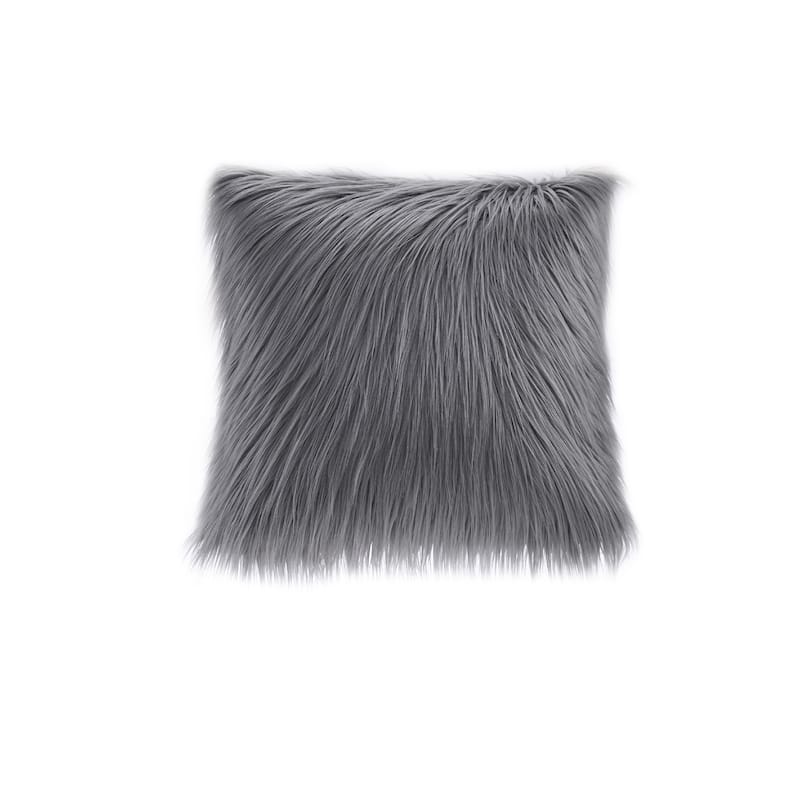Madison Park Adelaide Premium Luxury Faux Fur Square Throw Pillow - Grey