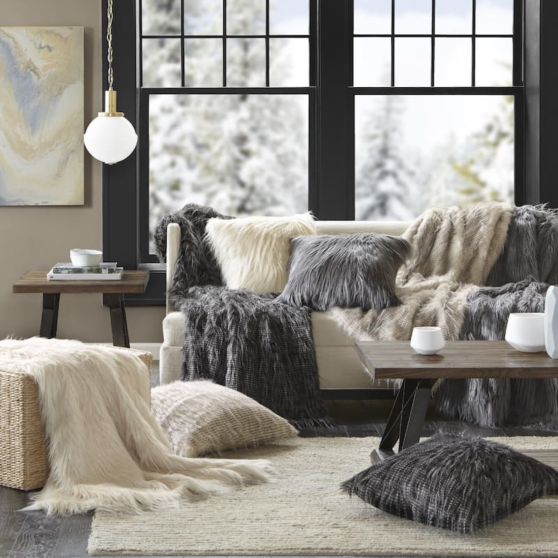 Madison Park Adelaide Premium Luxury Faux Fur Square Throw Pillow