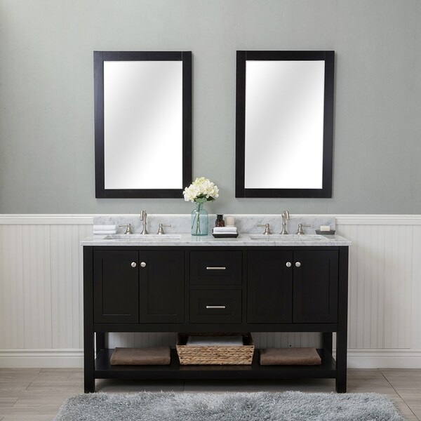 Alya Bath Wilmington Espresso 60-inch Double Bathroom Vanity With Carrera Marble Top