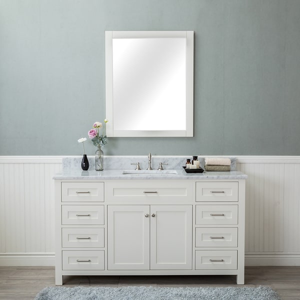 Alya Bath Norwalk White with Carrara Marble Top Single-sink Bathroom Vanity (No Mirror)