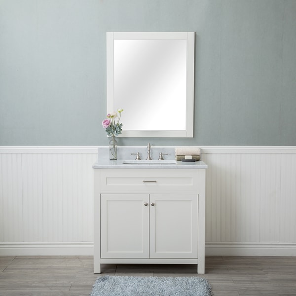 Alya Bath Norwalk White 36-inch Single Bathroom Vanity with Carrara Marble Top and No Mirror