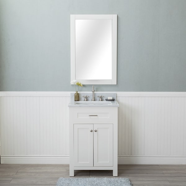 Alya Bath Norwalk White 24 Inch Single Bathroom Vanity With Alya Bath Norwalk White 24 Inch Single Bathroom Vanity With Carrara Marble Top