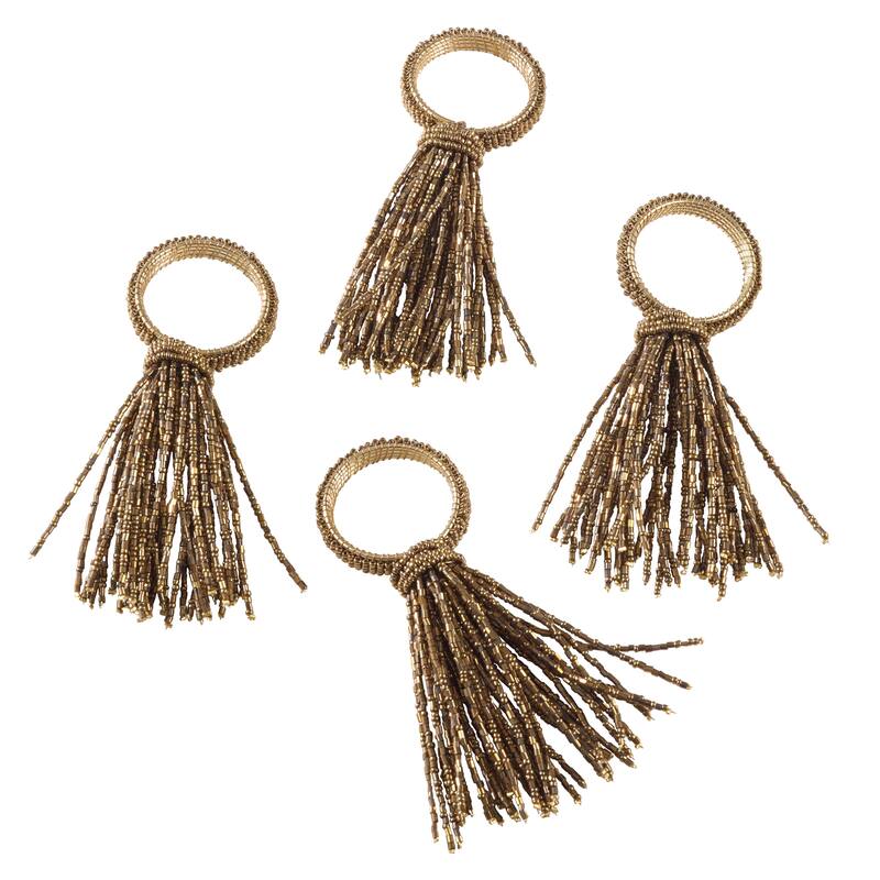 Beaded Spray Design Event Napkin Ring - Set of 4 - Gold