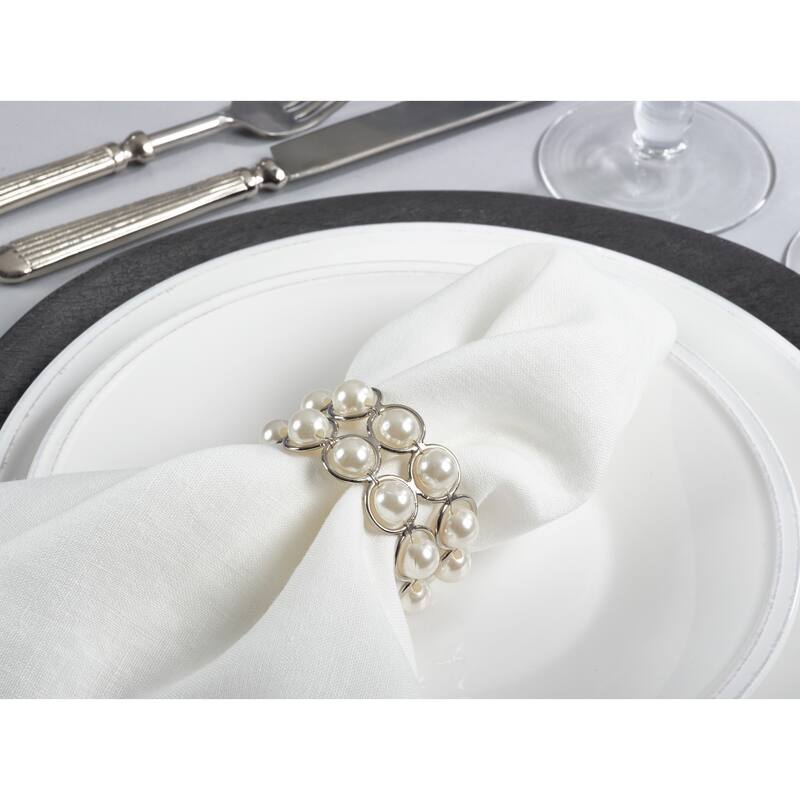 Faux Pearl Beaded Design Event Napkin Ring - Set of 4