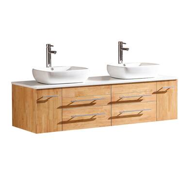Fresca Bellezza Natural Wood Modern Double Vessel Sink Cabinet With Countertop