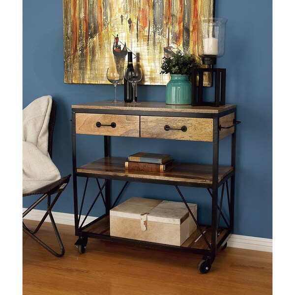 Studio 350 Metal Wood Serving Cart 38 inches wide, 34 inches high