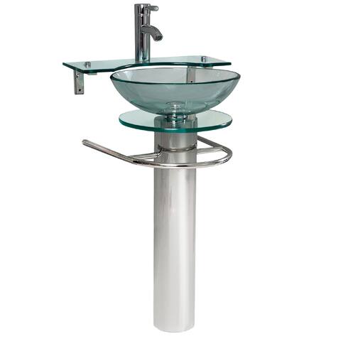 Fresca Ovale Glass/Stainless Steel Bathroom Pedestal Sink