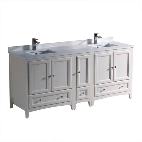 Fresca Oxford Antique White Traditional 72-inch Double Sink Bathroom Cabinet