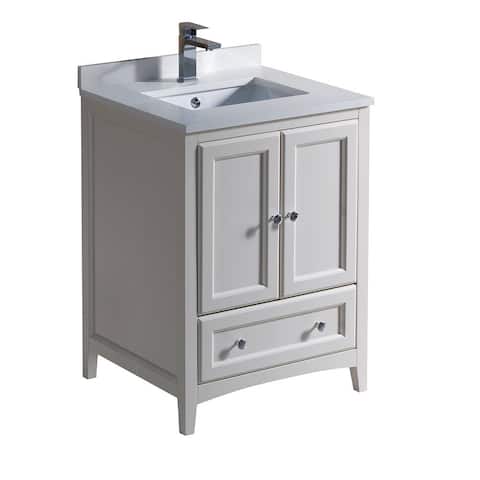 Fresca Oxford Antique White 24-inch Bathroom Cabinet with Countertop and Sinks