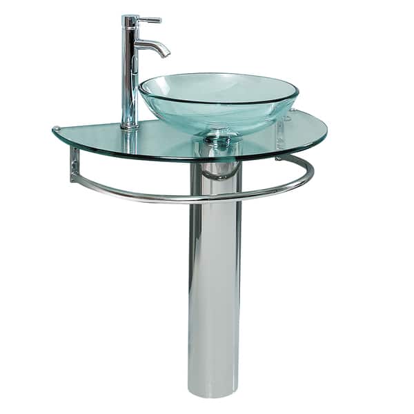 slide 2 of 3, Fresca Attrazione Glass/Stainless Steel Bathroom Pedestal Sink