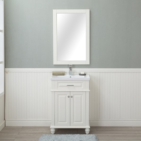 Alya Bath Lancaster White with Porcelain Top 24-inch Single Bathroom Vanity (Single Hole)