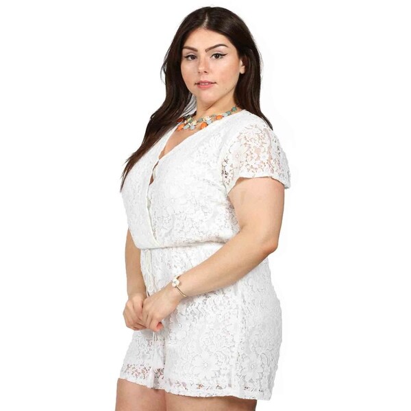 plus size white lace romper