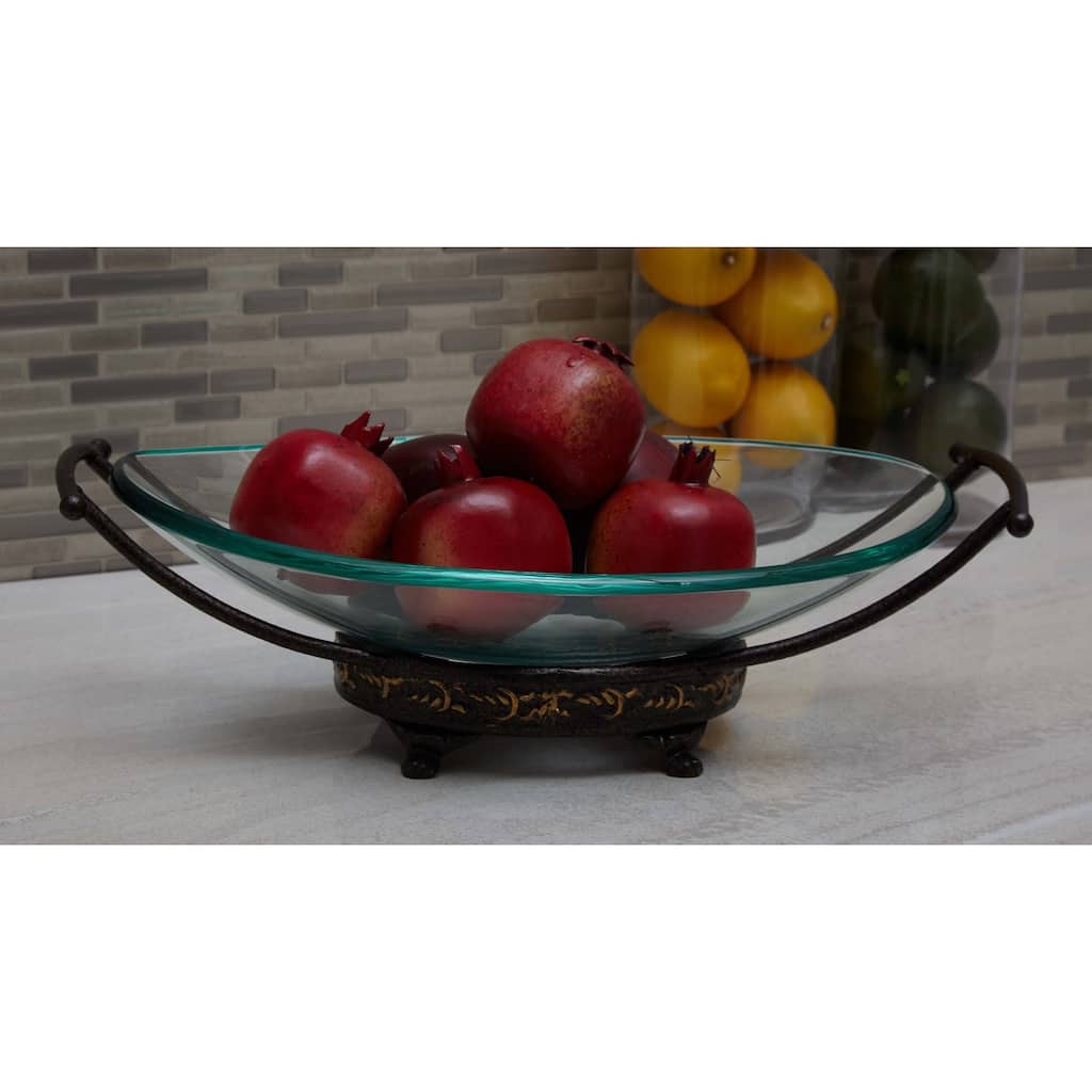 Clear Tempered Glass Kitchen Serving Bowl with Brown Metal Base