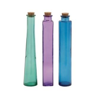 Set Of 3 Decorative Traditional Glass Bottle Jars With Stoppers