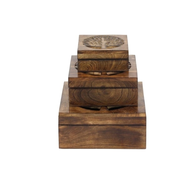 Studio 350 Wood Tree Box Set of 3, 6 inches, 8 inches, 10 inches wide