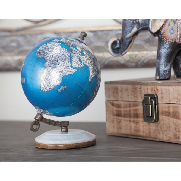 Studio 350 Metal Pu Wood Marble Globe 5 inches wide, 7 inches high