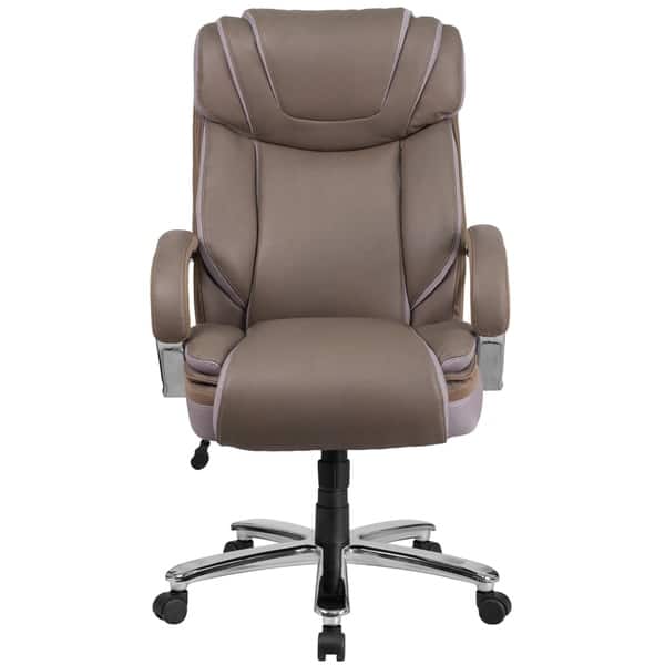 Executive Big And Tall Taupe Leather Adjustable Swivel Office Chair With Plush Headrest Overstock 17619018
